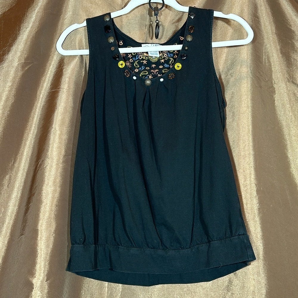 RBX Black Beaded Tank Top with Embroidery - Picture 2 of 6